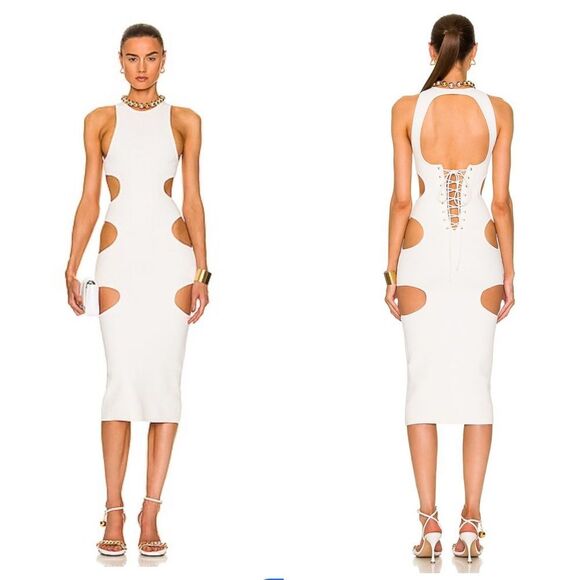 NWT DUNDAS Cut Out MIDI Dress White Knit Revolve Small - Picture 1 of 16